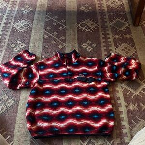 Patagonia cynchilla unisex Red and Blue Navajo Sweater jacket fleece.